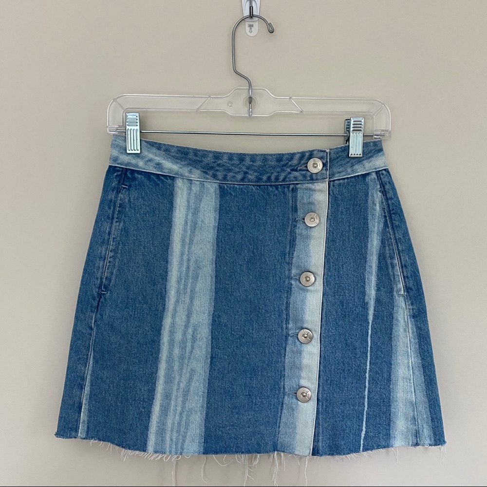 3x1 Asymmetrical Striped Denim Skirt